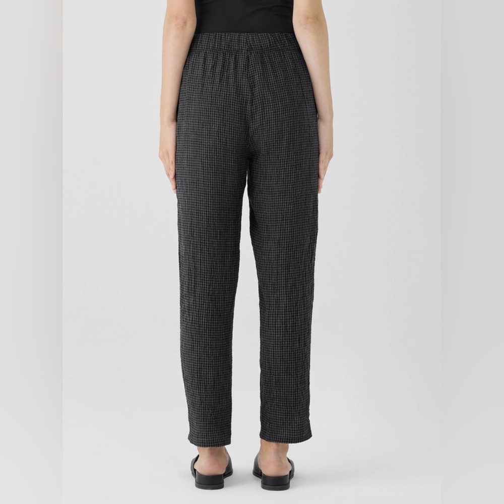 Eileen Fisher Puckered Organic Linen Tapered Pant Black Gray - Picture 3 of 11